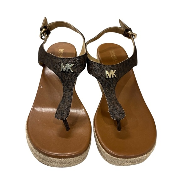 MICHAEL KORS LANEY LOGO ESPADRILLE WEDGE SANDALS BROWN SIZE 8 MSRP $165.00 - Picture 3 of 8